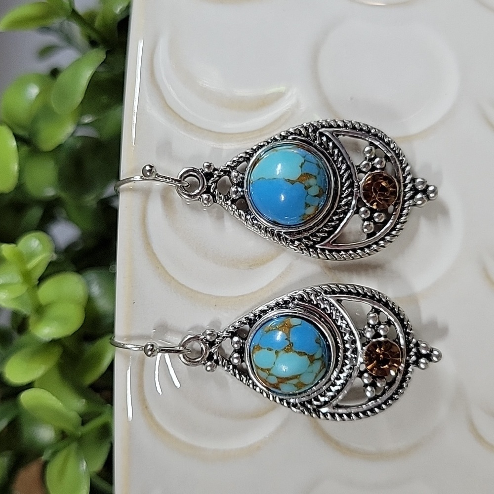 🔥LAST PAIR🔥 Bohemian Copper Turquoise Drop Earrings - Picture 5 of 7